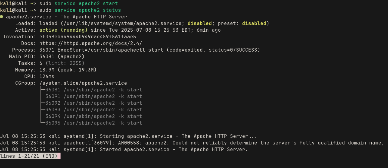 Apache service start